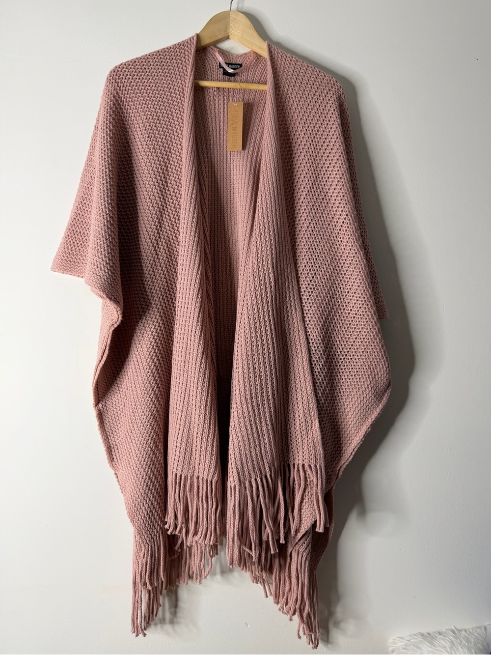 Steve Madden Dusty Rose Knit Fringe Poncho